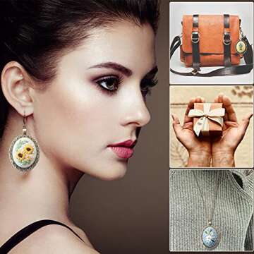 ZOCONE 4 Packs Embroidery Necklace Kit, Embroidery Pendant Kit Mini Cross Stitch Kit with Hoop, Necklace, Pendant, Stamped Pattern Cloth, Instructions, etc., Embroidery Kit for Adults