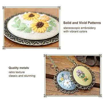 ZOCONE 4 Packs Embroidery Necklace Kit, Embroidery Pendant Kit Mini Cross Stitch Kit with Hoop, Necklace, Pendant, Stamped Pattern Cloth, Instructions, etc., Embroidery Kit for Adults
