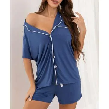HNG Maternity Pajamas Post Partum Lounge Sets Plus Size Pajamas For Women Set Denim Blue,M