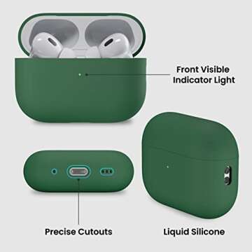 ORNARTO Compatible with AirPods Pro 2 Case 2022, Full Protective Hybrid Silicone for AirPods Pro 2nd Generation Case, Front LED Visible Skin Cover-Clover Green