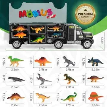 Dinosaur Truck Carrier - Dinosaur Toy for Boys, 12 Dinosaur Toys Playset - Toy Dinosaurs for Boys Ag...