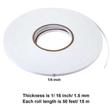Tatuo 2 Rolls Double Sided Foam Tape PE Foam Tape Sponge Soft Mounting Adhesive(1/4 Inch by 50 Feet,White)