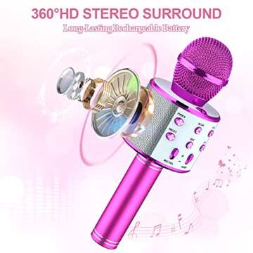 Amazmic Karaoke Microphone for Kids, Handheld Bluetooth Microphone for Karaoke, Gift for Kids Boys/Girls/Adults Birthday, Party, Christmas Home KTV(Purple)