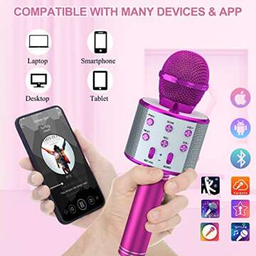 Amazmic Karaoke Microphone for Kids, Handheld Bluetooth Microphone for Karaoke, Gift for Kids Boys/Girls/Adults Birthday, Party, Christmas Home KTV(Purple)