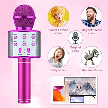 Amazmic Karaoke Microphone for Kids, Handheld Bluetooth Microphone for Karaoke, Gift for Kids Boys/Girls/Adults Birthday, Party, Christmas Home KTV(Purple)