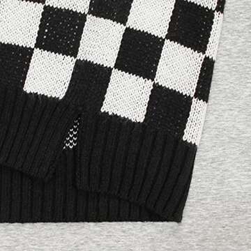 Gulajia Women's V-Neck Knit Sweater Vest Oversized Sleeveless Loose 90s Waistcoat Pullover Checkerboard Plaid Sweater Vest Black S