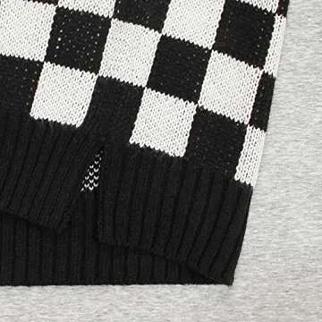 Gulajia Women's V-Neck Knit Sweater Vest Oversized Sleeveless Loose 90s Waistcoat Pullover Checkerboard Plaid Sweater Vest Black S
