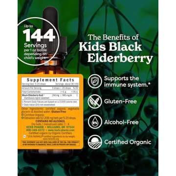Herb Pharm Kids Certified-Organic Alcohol-Free Black Elderberry Glycerite Liquid Extract, 1 Ounce (GLKELD01)