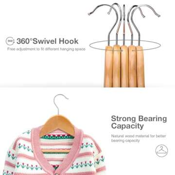 HOUSE DAY Wooden Baby Hangers for Closet 20 Pack, Kids Wooden Hangers Baby Clothes Hangers, 360° Sw...