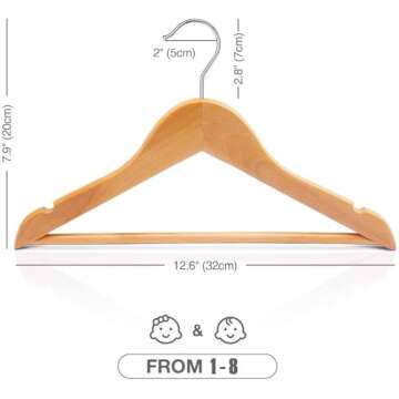 HOUSE DAY Wooden Baby Hangers for Closet 20 Pack, Kids Wooden Hangers Baby Clothes Hangers, 360° Swivel Hook Heavy Duty Toddler Hangers Baby Coat Hangers for Suits, Pants and Jackets, Natural