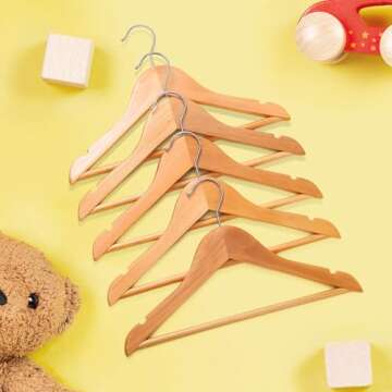 HOUSE DAY Wooden Baby Hangers for Closet 20 Pack, Kids Wooden Hangers Baby Clothes Hangers, 360° Swivel Hook Heavy Duty Toddler Hangers Baby Coat Hangers for Suits, Pants and Jackets, Natural