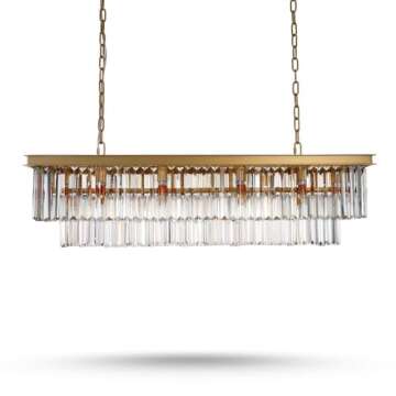 MEELIGHTING L39.4 W10.2 Gold Rectangle Modern Crystal Chandeliers Lighting Pendant Ceiling Lights Fixture Lamp for Dining Living Room