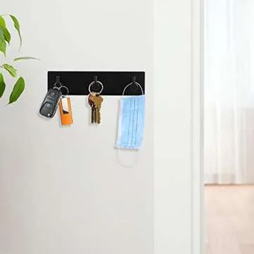 Picowe Key Holder for Wall Decorative, Adhesive Stainless Steel Key Hooks, Key Hanger Key Organizer for Wall, Towel Hook Coat Hanger for Entryway Hallway Kitchen(Three Rows,Black 1PCS)