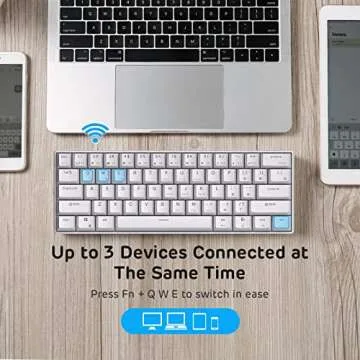 RK ROYAL KLUDGE RK61 Wireless 60% Mechanical Gaming Keyboard, Ultra-Compact 60 Keys Bluetooth Mechanical Keyboard with Programmable Software (Blue Switch, White)