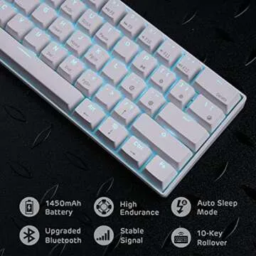 RK ROYAL KLUDGE RK61 Wireless 60% Mechanical Gaming Keyboard, Ultra-Compact 60 Keys Bluetooth Mechanical Keyboard with Programmable Software (Blue Switch, White)