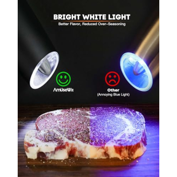 AmuseWit Gravity Electric Salt and Pepper Grinder Set [White Light] - Battery Operated Automatic Pepper and Salt Mills,Adjustable Coarseness,One-Handed Operation,Stainless Steel