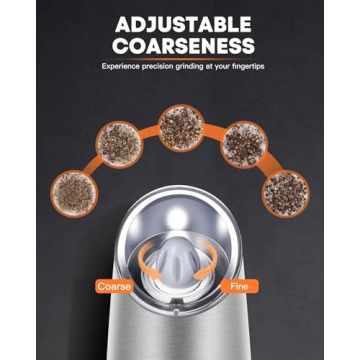 AmuseWit Gravity Electric Salt and Pepper Grinder Set [White Light] - Battery Operated Automatic Pepper and Salt Mills,Adjustable Coarseness,One-Handed Operation,Stainless Steel