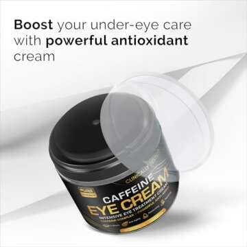 Caffeine Eye Cream For Anti Aging, Dark Circles, Bags, Puffiness. Great Under Eye Skin + Face Tightening, Eye Lift Treatment For Men & Women 1.7oz