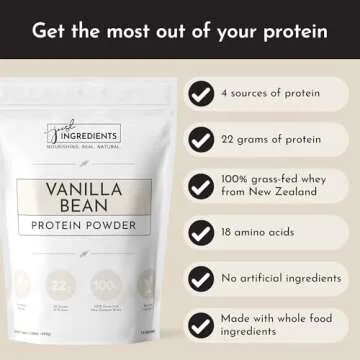 JUST INGREDIENTS Vanilla Protein Powder | 15 Servings | 100% Grass-Fed Whey | Non-GMO, Gluten-Free, No Artificial Flavors