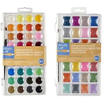2 item Bundle: Artists Loft Fundamentals Watercolor Pan Set and Pearlescent Watercolor Pan Set