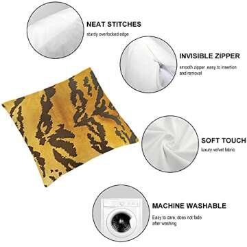 ArogGeld Tiger Velvet Pillow Cover - Chic Animal Print 16x16in