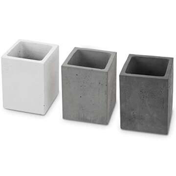 MyGift Modern Gray-Tone Concrete Desktop Pencil Holder Cup and Pen Holder, Office Stationery Organizer, Set of 3