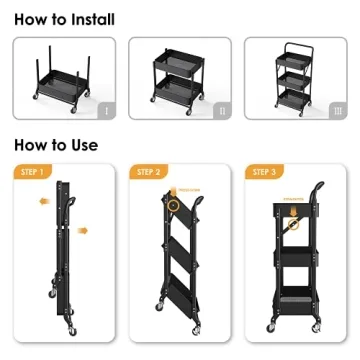 Versatile DTK 3 Tier Folding Metal Rolling Cart