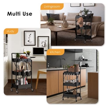 Versatile DTK 3 Tier Folding Metal Rolling Cart