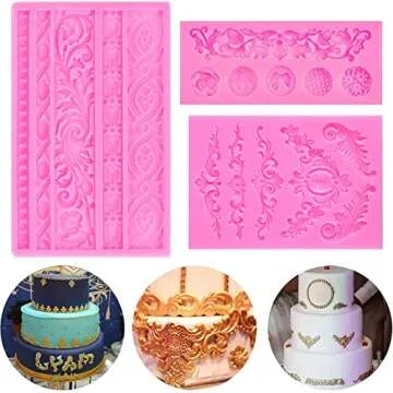 3 Pcs DIY Baroque Style Cake Border Curlicues Silicone Mold Set for Decorating