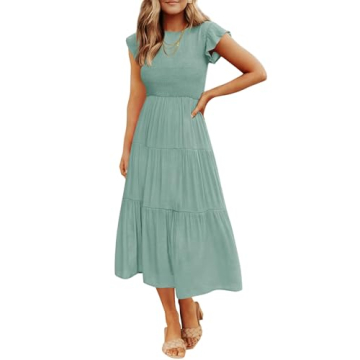 ZESICA Women's Flutter Sleeve Midi Dress - Elegant Summer Casual Wear