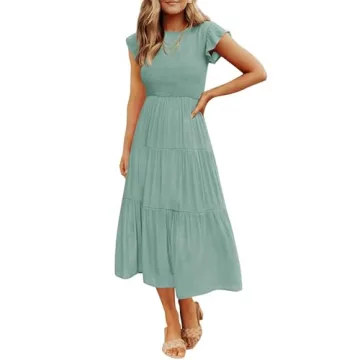 ZESICA Women's Flutter Sleeve Midi Dress - Elegant Summer Casual Wear