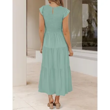 ZESICA Women's Flutter Sleeve Midi Dress Summer Casual Elegant