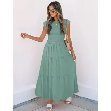 ZESICA Women's Flutter Sleeve Midi Dress Summer Casual Elegant