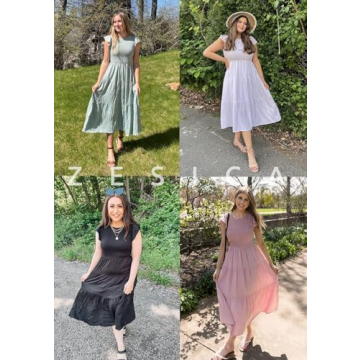 ZESICA Women's Flutter Sleeve Midi Dress Summer Casual Elegant