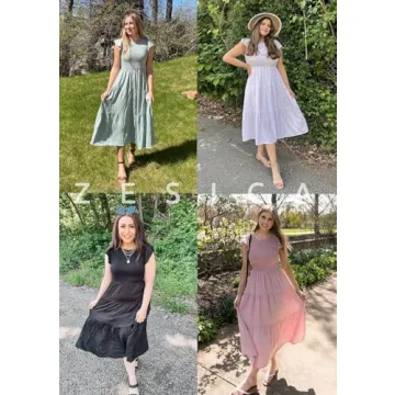 ZESICA Women's Flutter Sleeve Midi Dress Summer Casual Elegant