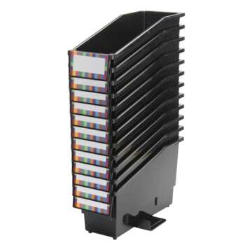 Really Good Stuff Non-Tip Book and Binder Holders with Stabilizer Wings, 5?? by 13?? by 7?? - Set of 12, Black | Classroom Organization and Storage Solution