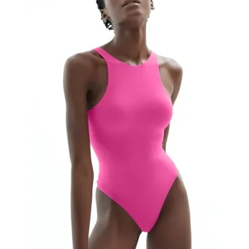 PUMIEY Bodysuit for Women Sexy Tops Thong Bodysuit Pink Sleeveless Tank Top Blush Medium