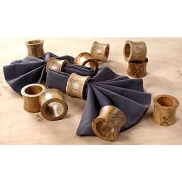 Rustic Napkin Rings Set of 12, Wooden Napkin Holders, Napkin Rings Bulk for Party Decoration, Dinnin...