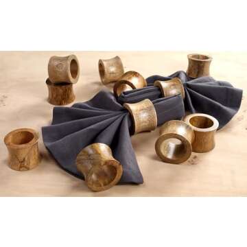 Rustic Napkin Rings Set of 12, Wooden Napkin Holders, Napkin Rings Bulk for Party Decoration, Dinning Table, Everyday, Family Gatherings - A Great Tabletop Décor
