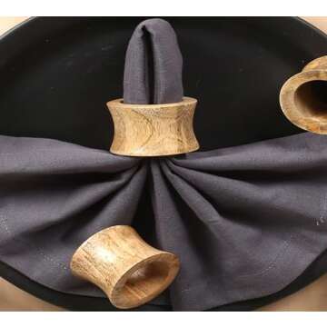 Rustic Napkin Rings Set of 12, Wooden Napkin Holders, Napkin Rings Bulk for Party Decoration, Dinning Table, Everyday, Family Gatherings - A Great Tabletop Décor
