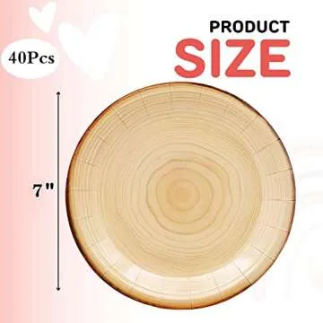 40Pcs Wood Grain Party Supplies Wood Grain Paper Plates 7" Rustic Wood Slice Dessert Plates Camp-Fir...