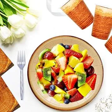 40Pcs Wood Grain Party Supplies Wood Grain Paper Plates 7" Rustic Wood Slice Dessert Plates Camp-Fire Party Supplies Camping Woodland Animal Baby Shower Lumberjack Theme Birthday Party Decorations