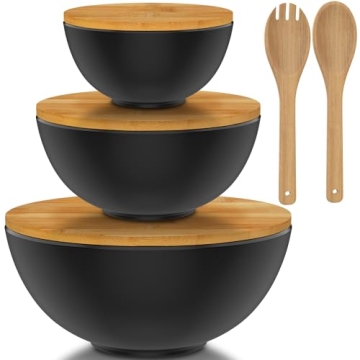 Stylish Bamboo Bowl Set With Cutting Board Lids