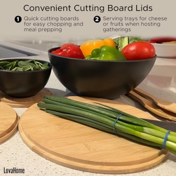 Stylish Bamboo Bowl Set With Cutting Board Lids