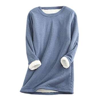 Womens Warm Sherpa Lined Tops Fleece Crewneck Sport Sweatshirts Pullover Long Sleeve Loungewear Letter Print Tees