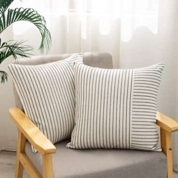 Farmhouse Pillow Covers 22x22, Modern Accent Square Throw Pillow Covers Set of 2, Black and Beige St...