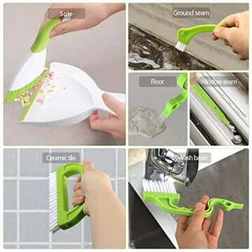 LeeLoon Hand-held Dustpans Grout Brush Groove Gap Cleaning Tools Set, 5 Pack, Green, ABS Plastic, Polypropylene