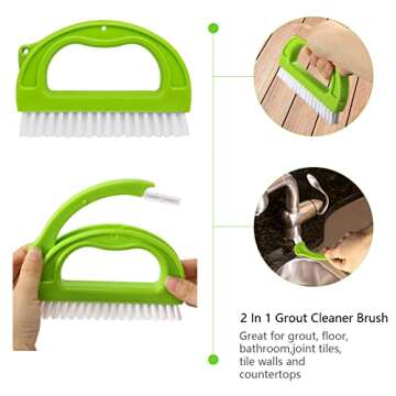 LeeLoon Hand-held Dustpans Grout Brush Groove Gap Cleaning Tools Set, 5 Pack, Green, ABS Plastic, Polypropylene