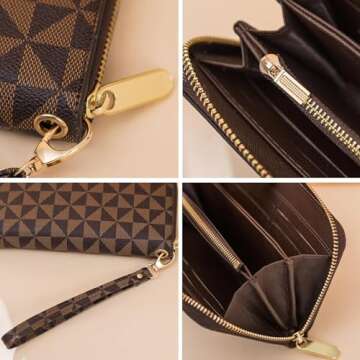 Women's wallet Wristlet Wallets for Women Large capacity travel zipper wallet multi card men's mobile phone change wallet Womans Wallet Ladies Wrist Wallet (Brown)