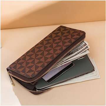 Women's wallet Wristlet Wallets for Women Large capacity travel zipper wallet multi card men's mobile phone change wallet Womans Wallet Ladies Wrist Wallet (Brown)